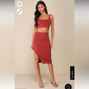 Lulus Set For Life Rust Red Ribbed Bodycon Two-Piece Dress
